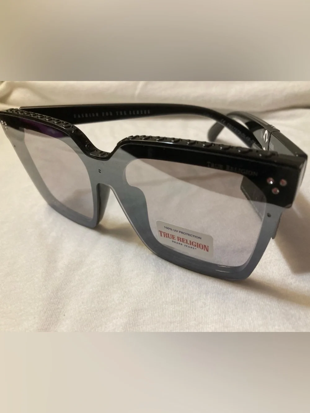 NWT True Religion Black Square Sunglasses with Stud Detailing